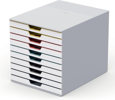 VARICOLOR 10 Drawer Unit - White Desktop Drawer Set with 10 Color Coded Draws -