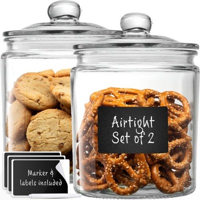 Glass Canister Set for Kitchen Counter + Labels & Marker - Set of 2 - Glass C...