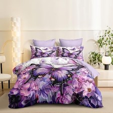 Butterfly Comforter Set Size, Purple Victorian Flowers Bedding King Multi 08