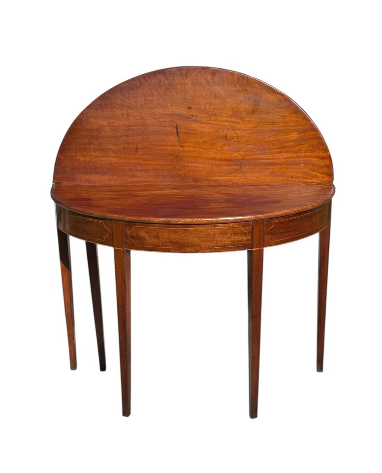 Antique George III Era Mahogany & Satinwood Inlaid Demi-Lune Console Game Table - Image 4 of 4