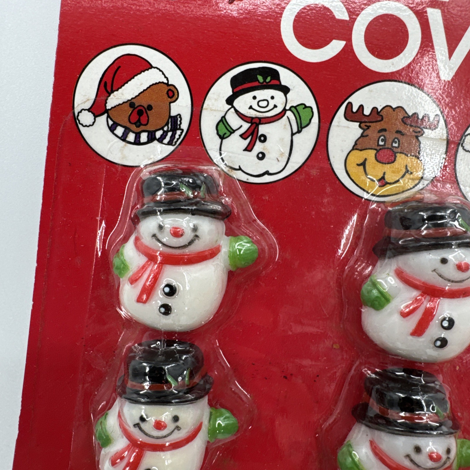 Vintage Liberty Bell Button Covers Christmas Snowman Holiday set of 4 1990s New