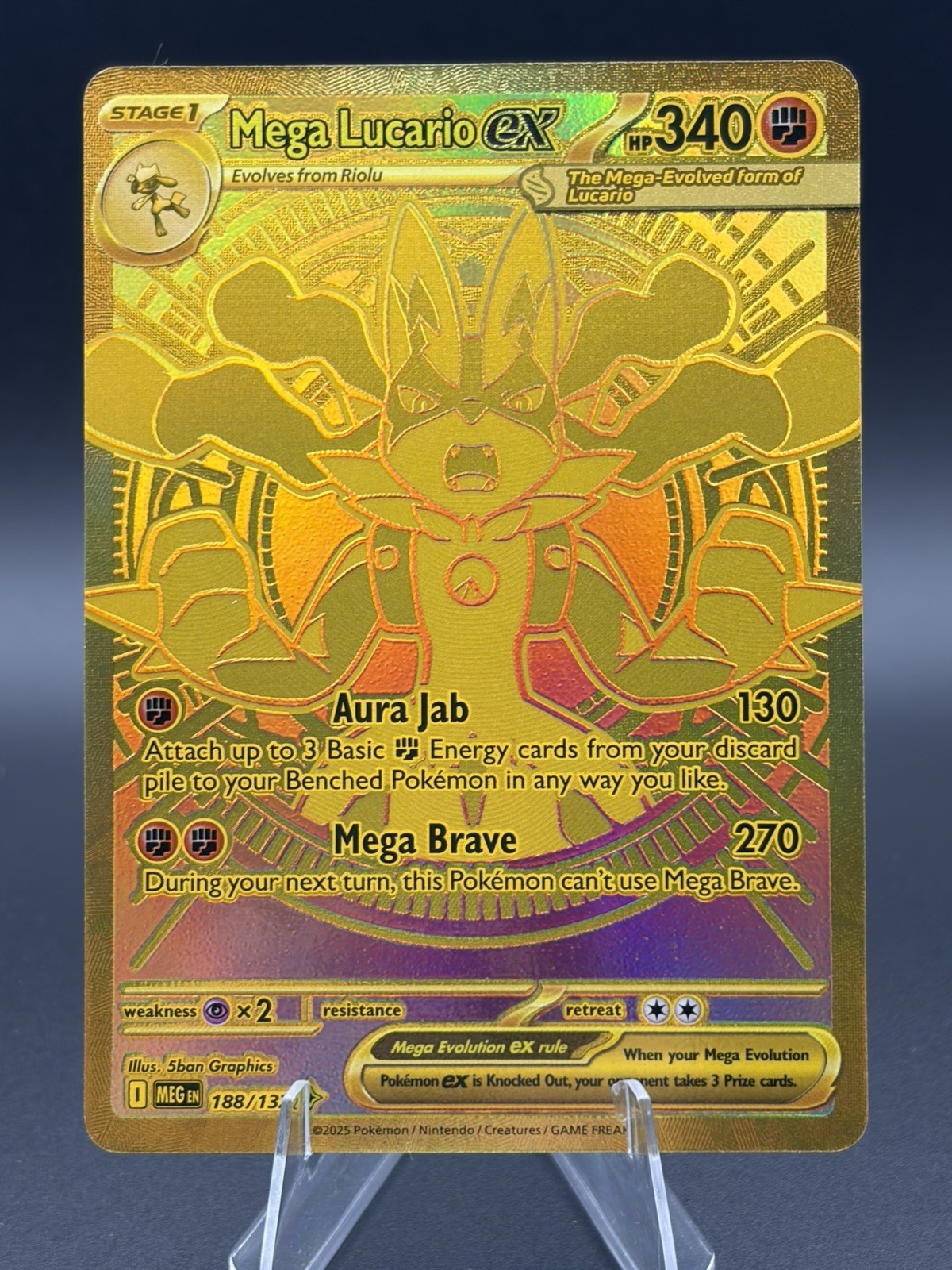 Mega Lucario ex 188/132 Me01: Mega Evolution Holo Pokemon Pokémon TCG Gold NM