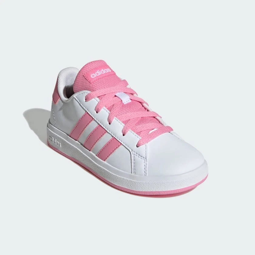 Adidas Kids Grand Court Lifestyle Tennis Lace-Up Shoes White / Bliss Pink JS4345 - Image 4 of 4