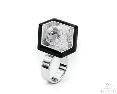 Quartz Rock Crystal Hand Carved Crystal Skull Ring, Skull Jewelry