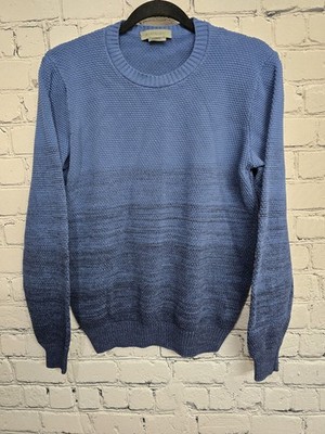 Corneliani Birds Eye Knit Sweater Mens M Blue Ombre Crew Neck Minimalist Luxury