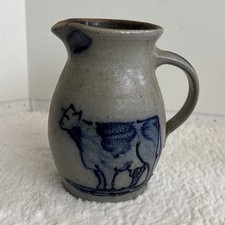 Rowe Pottery Works Salt-Glaze Stoneware Pitcher 1987 Cow Design Farmhouse