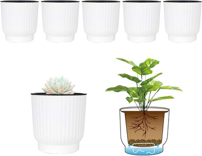 T4U 6er-Set 10cm Selbstbewässerung Blumentopf mit Docht Blumentöpfe Kunststoff