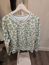 Sweatshirt Pullover Leo-Print 46/48 Mint/Grün Weiß Leopardenmuster all over