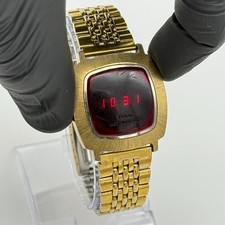 Orologio vintage anni 70 TEXAS INSTRUMENTS bracciale LED rosso tono oro, 34mm, funziona 403