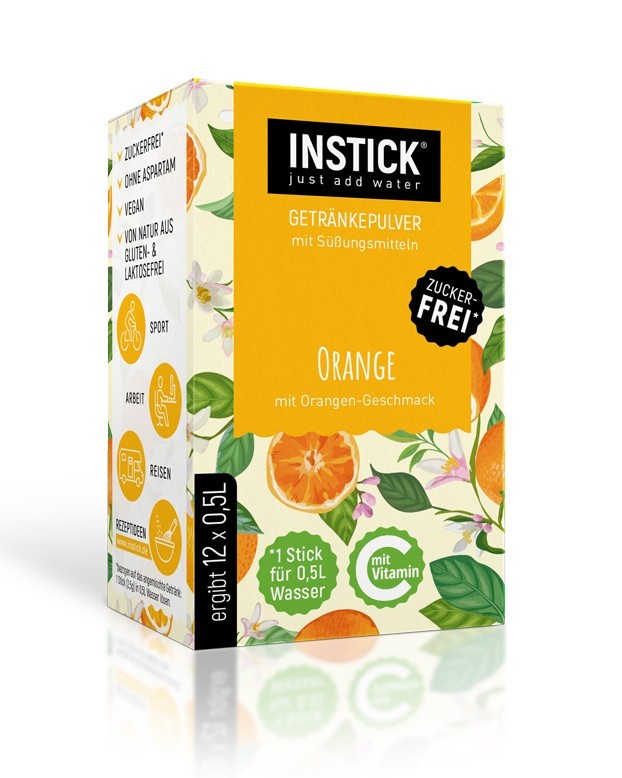 Instick Just Add Water Instick Zuckerfreies Instant-Getränk (Orange) - 1 Packung Für 12 X 0,5-1 L - Veganes Getränkepulver Kalorienarm & Vitamin C - Instant-Pulver - Image 2