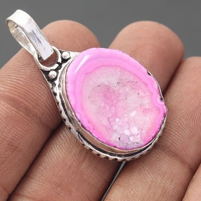 Achat Geode Druzy Edelstein 925 Sterling Silber Handarbeit Anhänger Schmuck Geschenk für