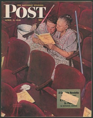 Saturday Evening Post April 6 1946 Charwomen in Theater Norman Rockwell Cover