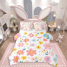 Queen 7 Piece Floral Bedding Set Kids Girls Comforter Sheet Set Pink Yellow