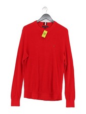 Tommy Hilfiger Men's Jumper L Red 100 Cotton Crew Neck Pullover