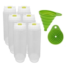 FIFO Refillable Squeeze Bottles 6 Pack Yellow Condiment Dispensers for Ketchu...