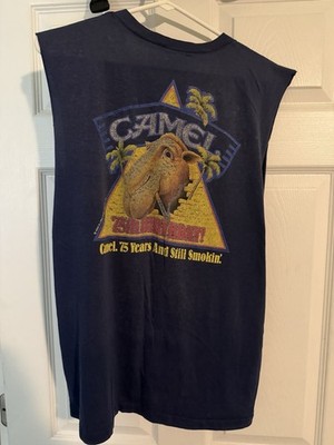 Vintage Camel 75 Years Worn Distressed Thin Cotton Cut Off T Shirt Size XL