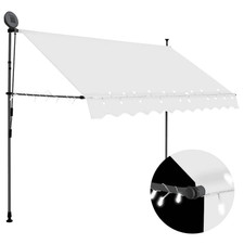 Image of Retractable Awning Cream 250 cm Polyester PU Coated Steel Frame Manual LED Crank