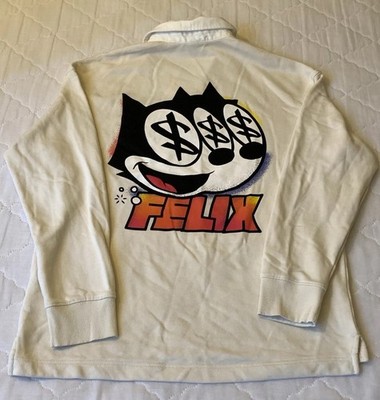 H&M Relaxed Fit Polo Rugby Cotton Shirt Light beige/ Felix the Cat Motif, Medium