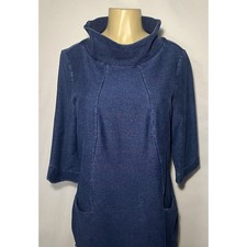 Boden navy blue knit knee length mock collar tunic stretch dress UK 14 US 10