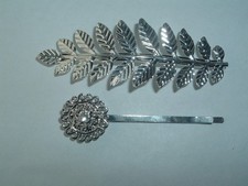 SILVER TONE LEAF  BOBBY PIN BARRETTES UP DO HAIR ACCESSORY