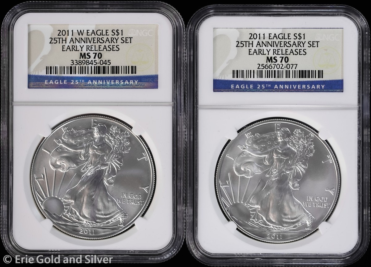 2011 $1 Silver Eagle 25th Anniversary 5 Coin Set NGC MS & PR 70