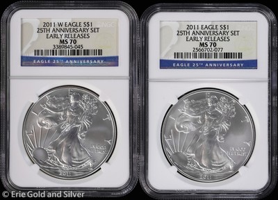 2011 $1 Silver Eagle 25th Anniversary 5 Coin Set NGC MS & PR 70