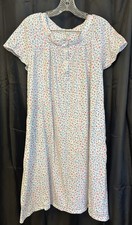Aria 100 Cotton Short Sleeve Nightgown M Pink Blue Floral Pockets Grandma