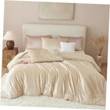 Beige Comforter Set Size 3 Pieces,Crushed Velvet Bedding Set Queen Champagne