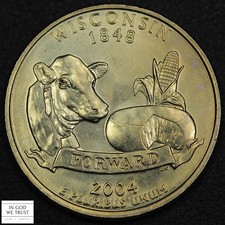 2004 D Extra High Leaf Wisconsin State Quarter 25C (Highly Sought Variety!)