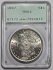 1887 MORGAN SILVER DOLLAR S$1 PCGS MS 64 Certified Coin