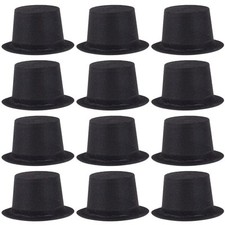 50 Pcs 2.55Inch Mini Black Top Hats Plastic Miniature Hats Mini Velvet Hats M...