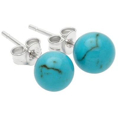 Boucles d'oreilles en turquoise 6 mm en argent 925 - Photo 1/4