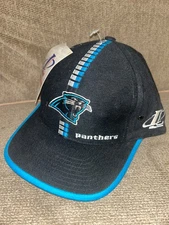 NWT VINTAGE Carolina Panthers Hat Cap Strap Back  Black NFL Logo Athletic
