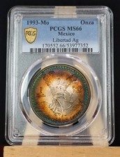 Onza Libertad 1993 PCGS MS66 Toned Mexican Silver Coin Better-Date TrueView 
