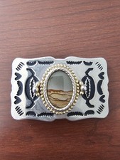 Vintage Silver-tone Southwestern-Style Belt Buckle with Jasper Stone Inlay