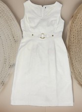 Tahari Arthur S Levine White Textured Pique V-Neck Cocktail Shift Dress Size 4