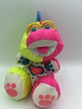 VTG 1991 Fisher-Price Dino Baby Puffalump Plush Neon Pink Green Dinosaur 1383