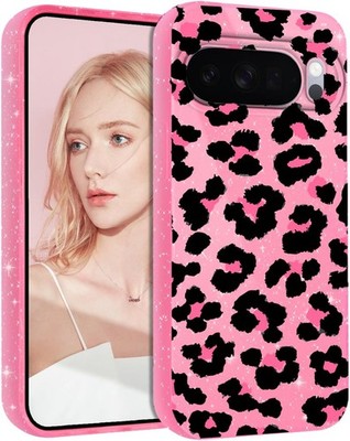 Google Pixel 10 Pro XL Case Pink Glitter Bling Sparkly Cute Leopard Design Cover