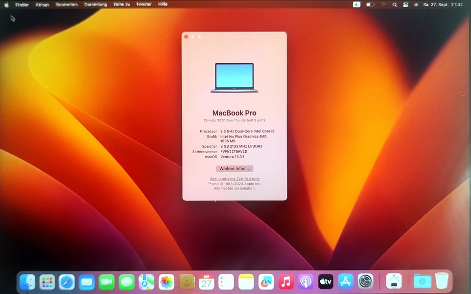 Apple MacBook Pro 13" 2017 i5 2,3GHz 8GB 256GB SSD Grau – voll funktionsfähig - Bild 3 von 4