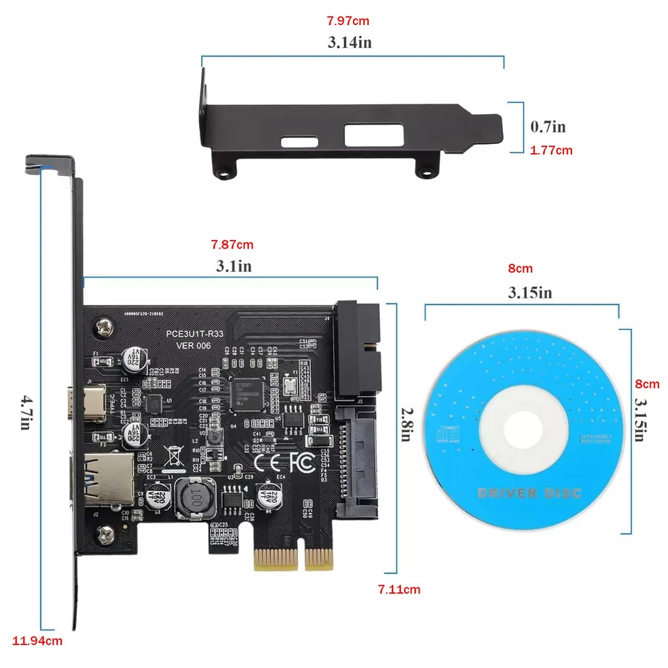 PCI-E 1X to USB3.2 Gen1 5Gbps 2 Port Type C Type A Expansion Card W/ 19PIN Slot - Image 4 of 4
