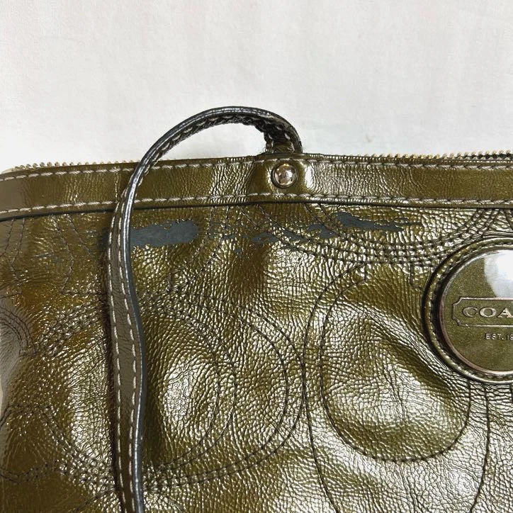 Vintage Coach Shoulder Tote Bag - Style F15142 - Grey/Green Leather Purse - Image 2 of 4