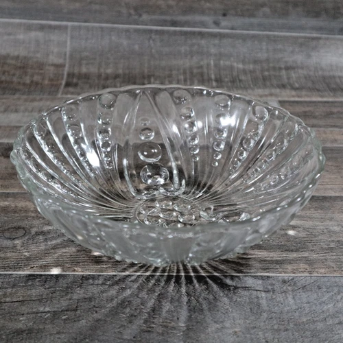 VTG Anchor Hocking Glass Burple Berry Clear Serving Bowl Pressed w/ Ribs Dots