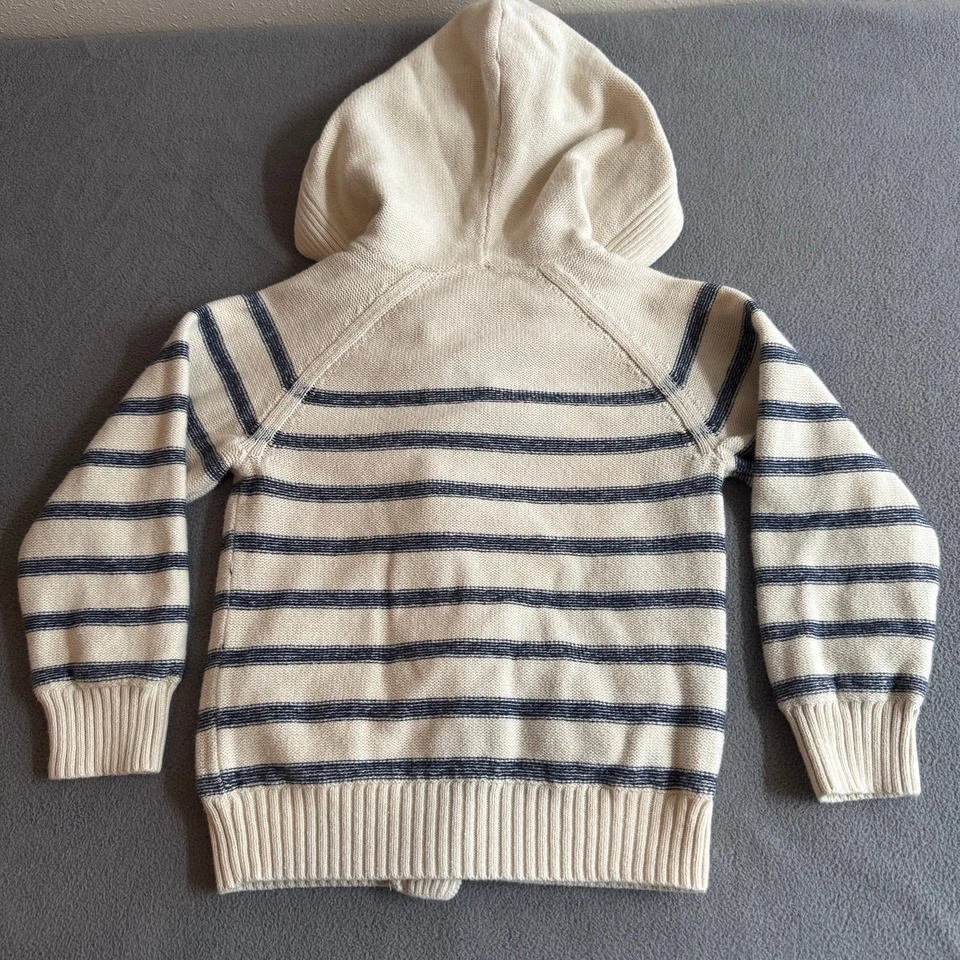 Suéter con Capucha Forrado con Botones Baby Gap 5 Niño Pequeño Blanco Azul Pescador Náutico Foto 2 de 4