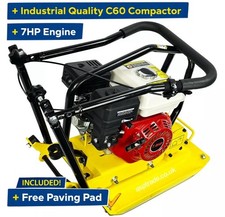 Petrol Wacker Compactor Plate with Wheels & Paving Pad 196cc 11000N