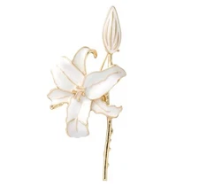 ZARD White Lily Flower Enamel Lapel Brooch
