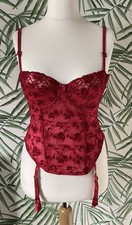 Anne Summers Women's Red Lace Corset With Suspenders And Sheer Stockings 34 A