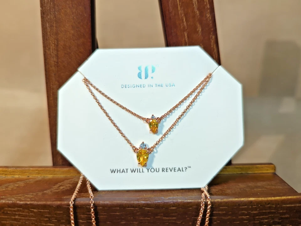 Bomb Party Layered NECKLACE RBP6696 Drops Of Gorgeous Yellow Topaz Rose Gold 18" - Image 3 of 4