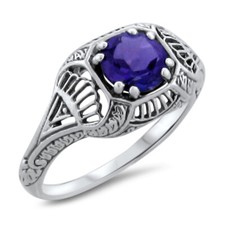 GENUINE AMETHYST 925 STERLING SILVER DECO ANTIQUE STYLE FILIGREE RING    299z
