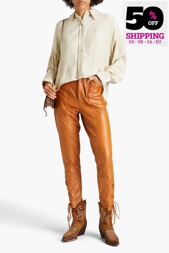 RRP €2200 ISABEL MARANT Leather Cropped Trousers FR40 US8 UK12 L Lace-Up Cuffs