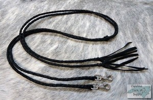 6-1-2-039-BLACK-Leather-Braided-Western-Split-Reins-NEW-HORSE-TACK